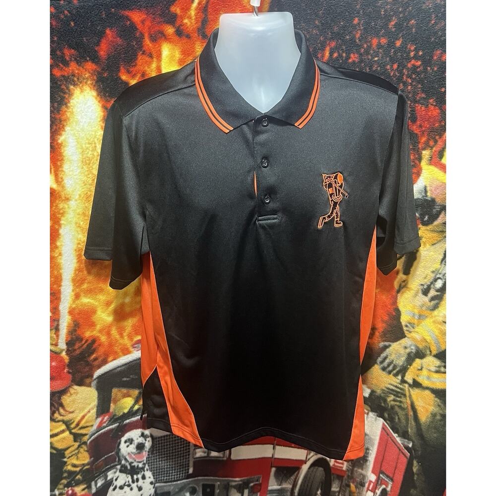 Harriton Men's Golf Polo Size Lg Black/Orange Logo Sharp Looking‎